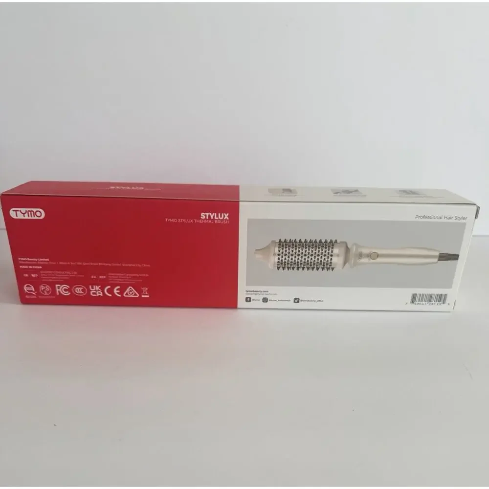 NEW! TYMO Stylux 1.7in Ceramic Curling Brush Dual Voltage 410°F White